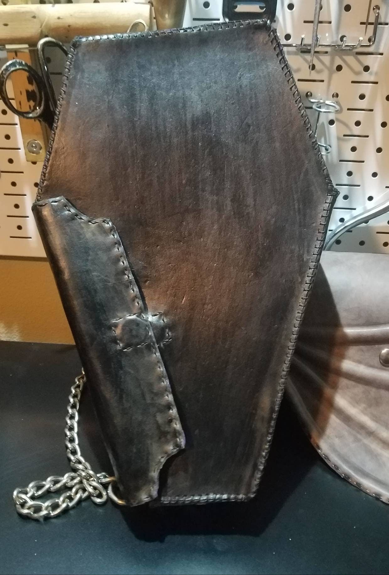Leather Coffin Bag - Handmade and stitched