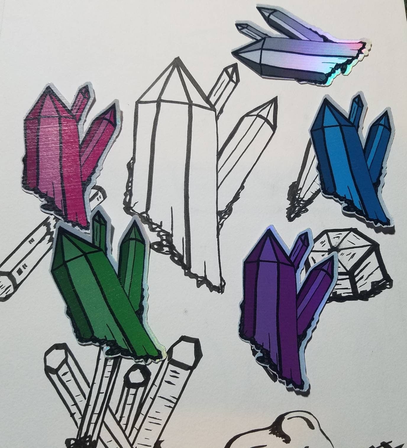 Vibrant Crystal Sticker – Colorful Hand-Drawn Gemstone Decal - Mystical Art