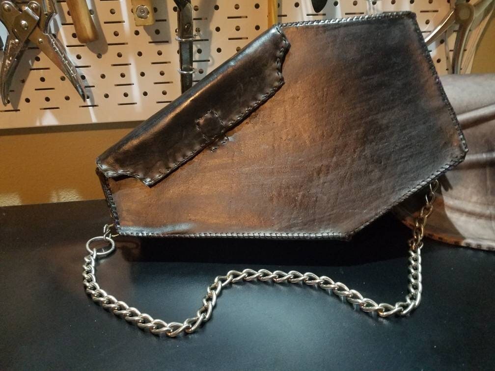 Leather Coffin Bag - Handmade and stitched