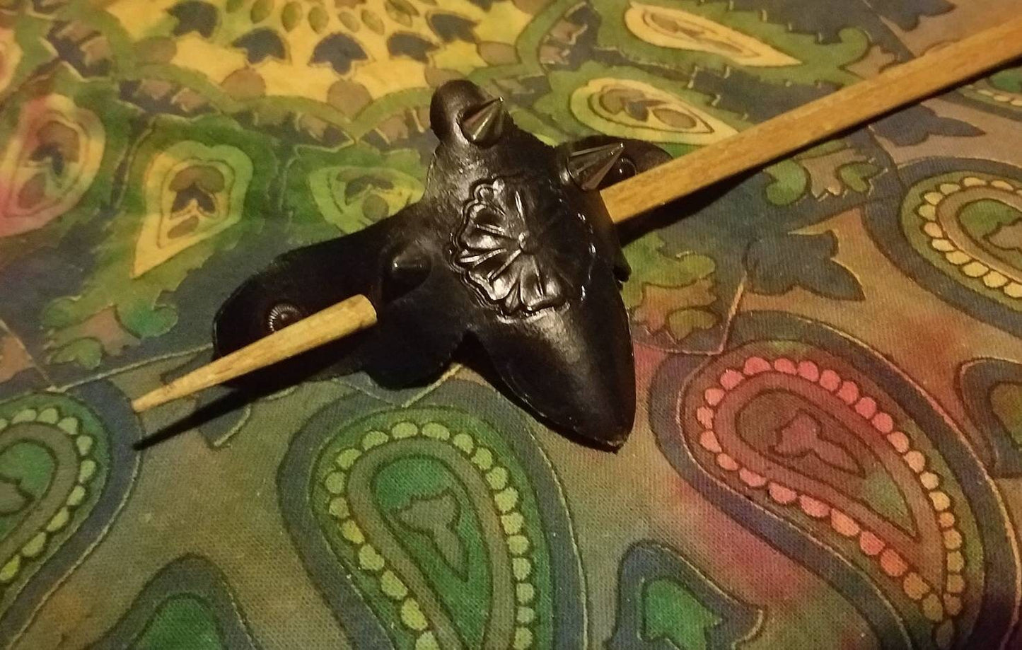 Killer Bee - Leather Goth Barrette - Handmade