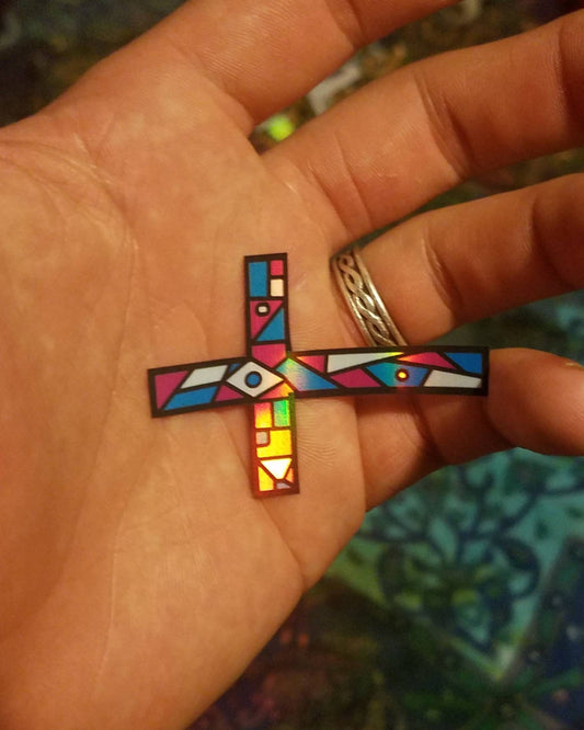 Abstract Geometric Cross Sticker (Foil) - Frank Lloyd Wright inspired
