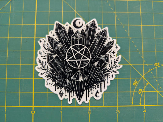 Occult Crystal Cluster Sticker – Gothic Pentagram & Moon Decal Witchy Aesthetic